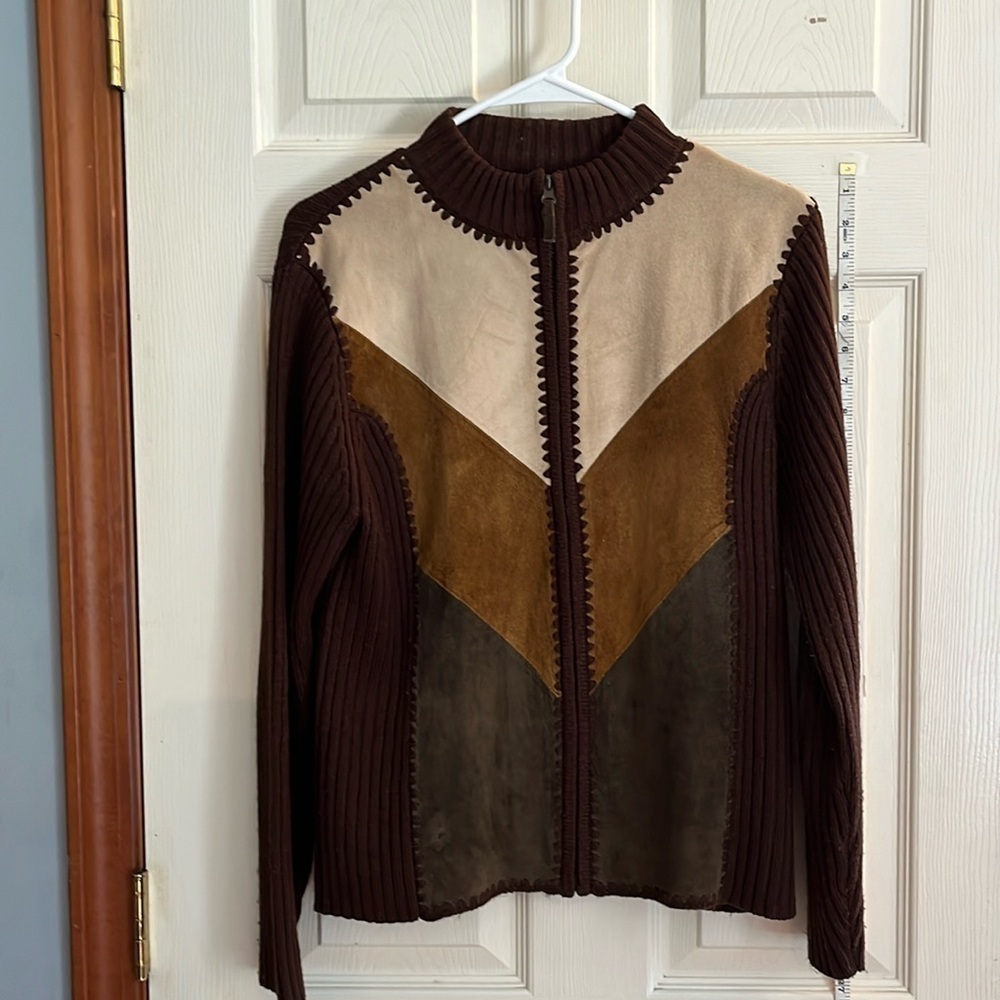 Designers studio originals-M-brown leather patchwork-suede sweater/jacket.